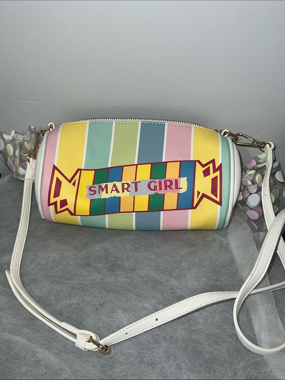 Pastel Stripe 'Smart Girl' Candy Crossbody Bag - White Strap NWOT